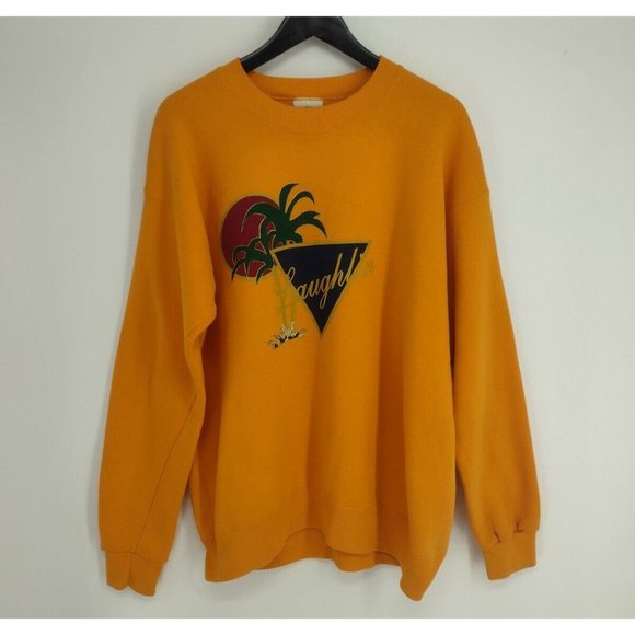 Vintage 90s Laughlin NV Nutmeg Mills Palm Trees Orange Crewneck Sweatshirt Men L - Picture 1 of 8